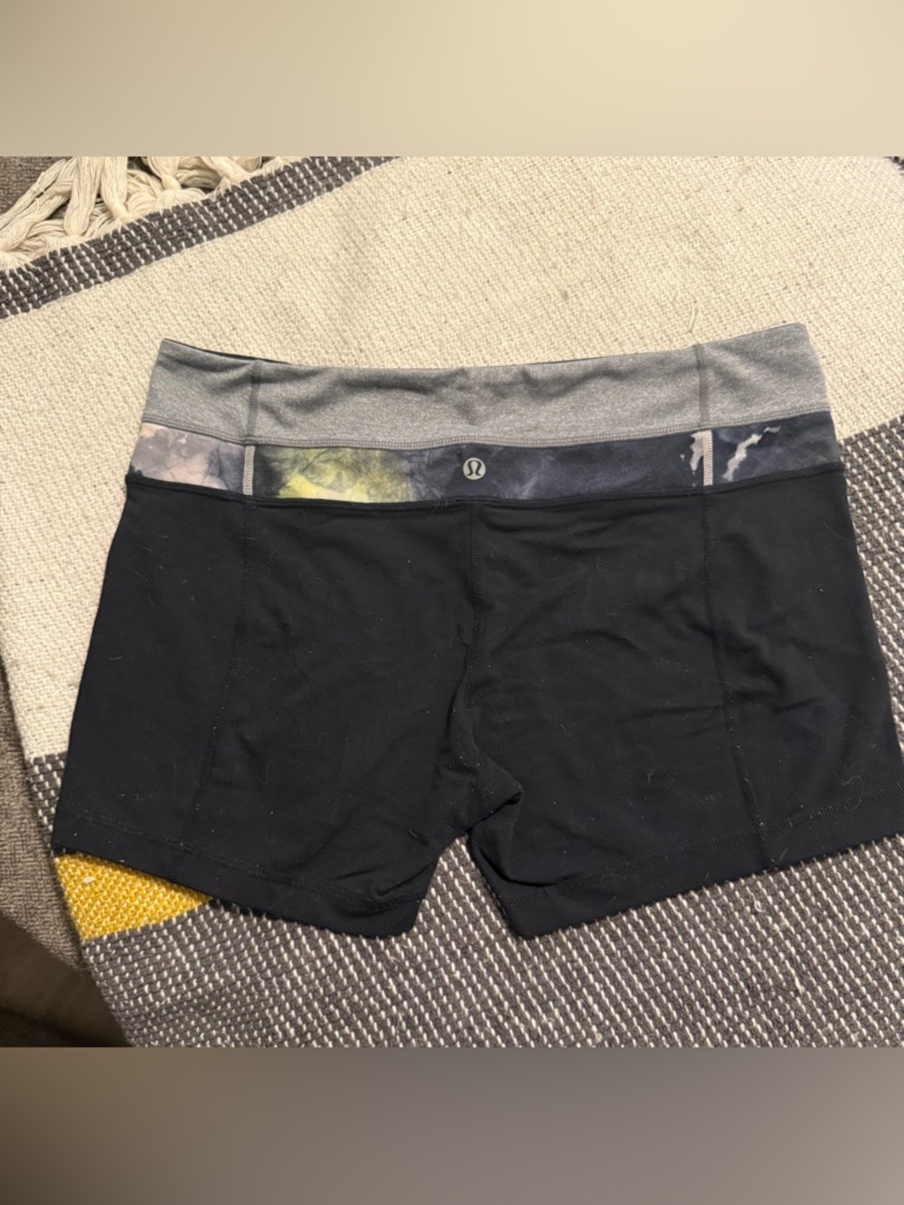 Lululemon black spandex style biker shorts with colorful band size 10/large